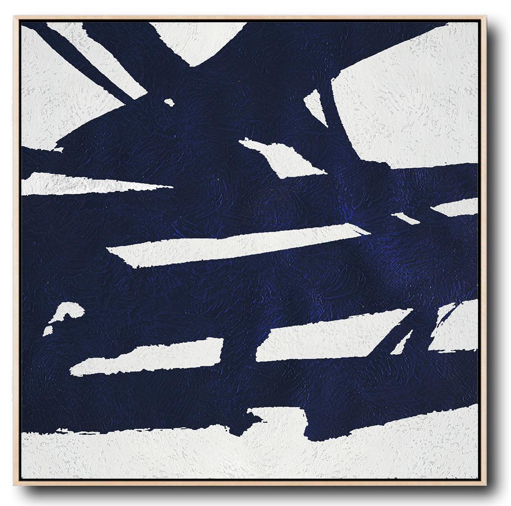 Buy Large Canvas Art Online - Hand Painted Navy Minimalist Painting On Canvas - Fine Art Posters Large
